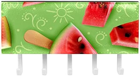 Laiyuhua ganchos adesivos coloridos com 5 ganchos e 1 compartimento para armazenamento, perfeito para sua entrada, cozinha, quarto de verão realista realista Padrão de melancia
