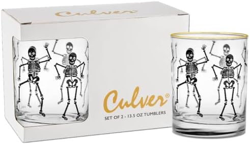 Culver 22k Gold Rim Dancing Skeletons DOF ​​Double-Modyed-Modyed Gixses, 13,5 onças, conjunto de boxes de presente de 2