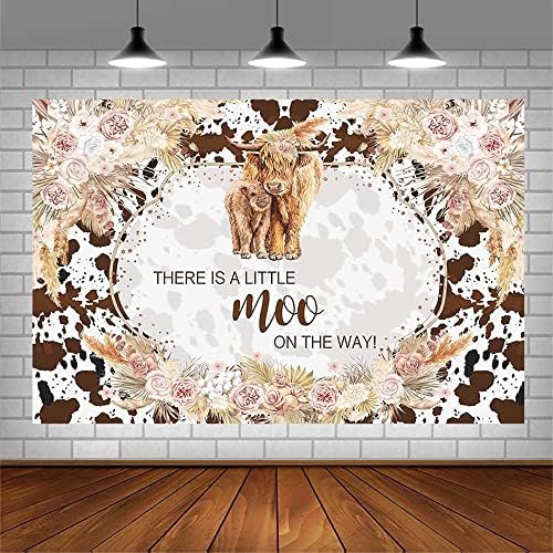 Aibiin 7x5ft Highland Cow Baby Charf -Beddrop para meninos meninas Brown Highland Cattle Cattle OH Baby Party Decorations Little Moo na maneira como a Floral Farm Fotography Backer Banner Photo Sucessores