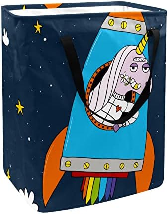 Unicórnio engraçado com foguetes Galaxy Stars Prind Prind Collapsible Laundry Horty, 60L de lavanderia à prova d'água de