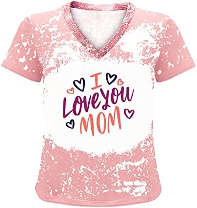 Eu te amo mamãe t-shirt de tinta para mulheres casual v pescoço camisetas branqueadas letra impressão mamã
