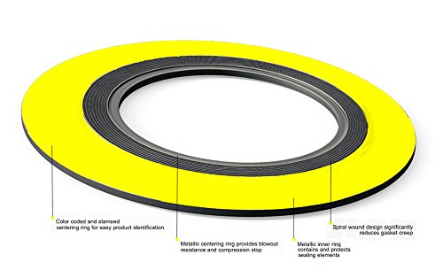 SERLING SEAL 90003304GR2500X24 304 Junta de ferida em espiral em aço inoxidável com enchimento de grafite flexível, para tubo de 3 , classe de pressão 2500#, amarelo com faixa cinza