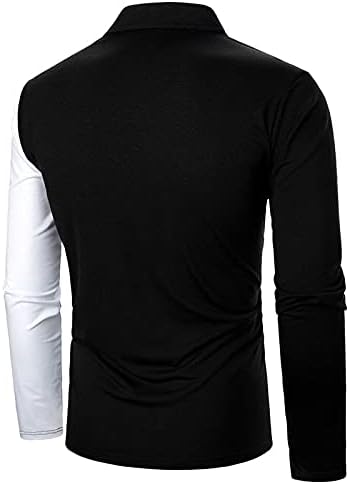 Xzhdd 2022 camisas de pólo masculinas, botão de placket de primavera de mola de manga longa Casual Slim Fit Contrast Color Patchwork Top Top