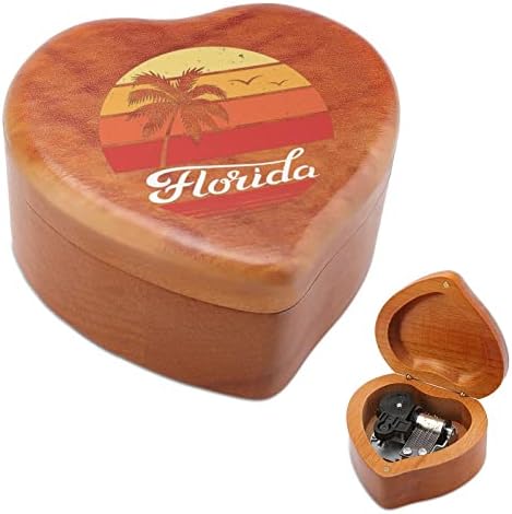 Florida Palm Sunset Sunset Wooden Music Box Shapes Musical Boxes Vintage Wood Box para presente