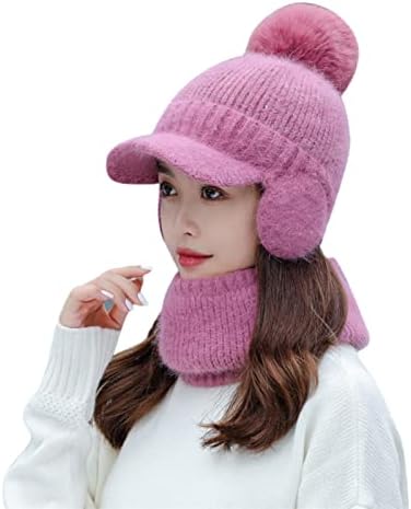Chapéu de cachecol de mofffffs para mulheres, que lança ciclismo térmico quente, chapéu de cachecol de inverno tricô de couro de inverno
