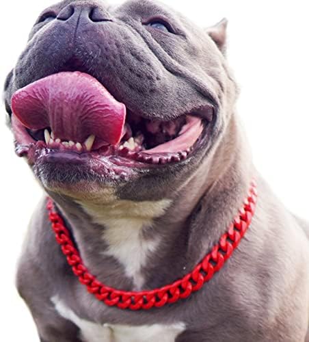 Colar de cachorro cubano - enzo vermelho 3/5 em uma corrente de metal atraente para cães, o mais novo design fofo de moda francesa bully pug jóias