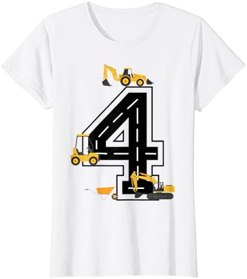 Crianças de 4º aniversário Caminhão de escavadeira de guindaste 4 anos T-shirt Diggers