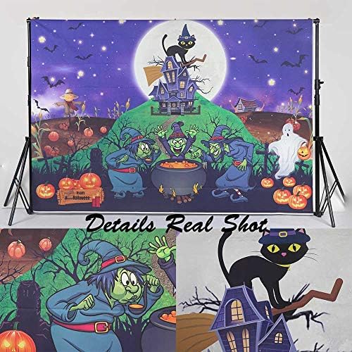 Funnytree 7x5ft Halloween Party Bruxas Lua Night Night Housed House Cat Fotografia Backgrated Pumpkins Scary Ghost Baby Retrato Banner Bolo Table Decoração de Photo Booth