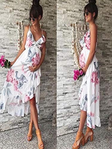 Vestidos de maternidade feminina Spaghetti Strap Maxi Dress V Vestido grávida floral de pescoço para maternidade Vestido boho maxi