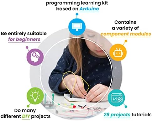 Keestudio Kit Starter para Arduino Mega Plus 2560 Board, Detalhado 28 tutoriais, compatíveis com Arduino IDE, Kit de eletrônica para iniciantes para crianças adultos adultos