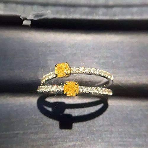 Play Pailin Princess Cut Yellow Topaz Cz Band 925 Silver Feminino Feminino Tamanho do anel de cauda 4-9