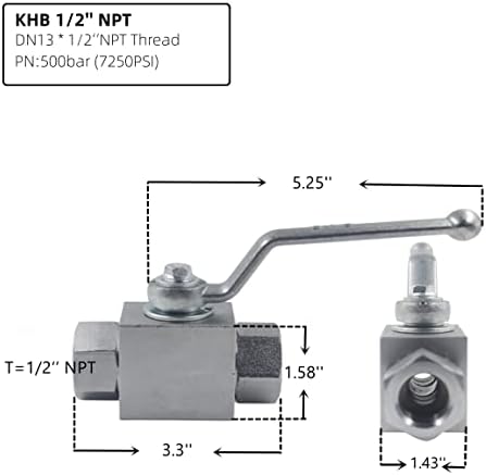 Válvula de esfera hidráulica de alta pressão KHB 1/2 '' NPT, válvula de esfera de 2 vias, válvula hidráulica de 1/2