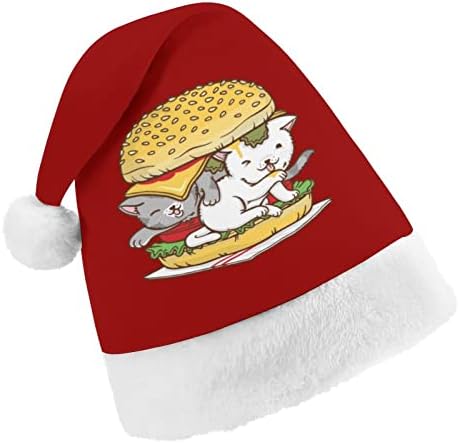 Hamburger Cat Christmas Hat Chush Plexh Santa Bap Funny Beanie para a Festa Festiva do Ano Novo de Natal