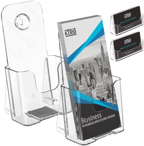 KTRIO Brochure Suports Acrílico Stand com 4 polegadas de largura, suporte de plástico Clear Literature Setors Desk ou Mount para