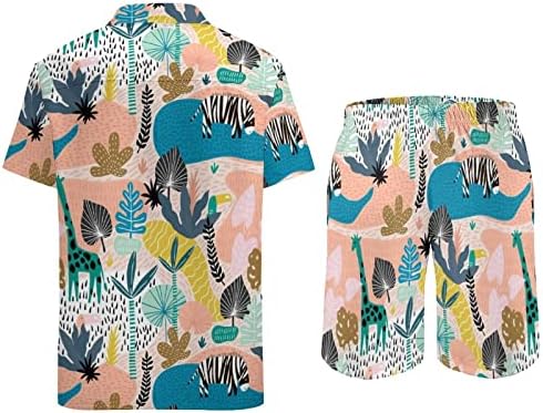 Cartoon Giraffe e Zebra Hawaiian Button-Down Camisetas e calças roupas de praia de verão