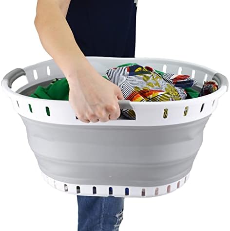 Sammart 25L Cesta de lavanderia plástica dobrável - recipiente / organizador de armazenamento dobrável - banheira de lavagem portátil - cesto / cesto de economia de espaço
