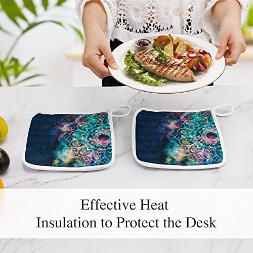 Mandala em aquarela com porta-galaxia Pote de gala 8x8 PADs quentes resistentes ao calor Proteção de desktop para cozinha de cozinha