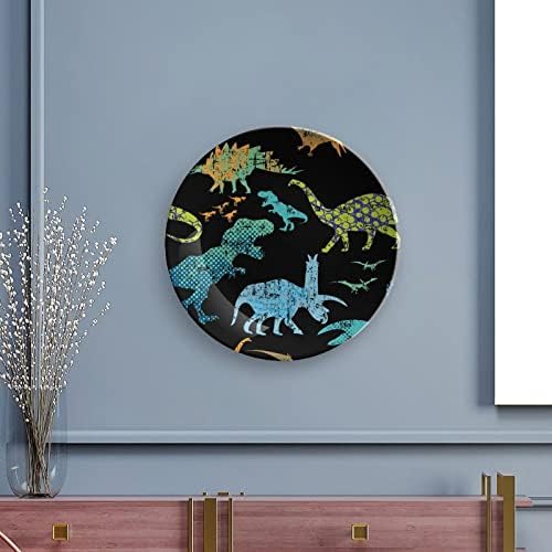 Grunge Dino Dinosaur Bone China Decorativa Placa decorativa com Stand Home Wobble-Places Placas de Placas de Placas Domésticas