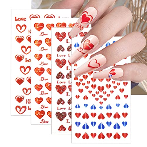 5D Red Heart Nail Art Adesivo Decalque Decalto Relevo Coração Auto-Adesivo Esquecidos Coração Amor Beijo Por Latter Deisgn para Mulheres
