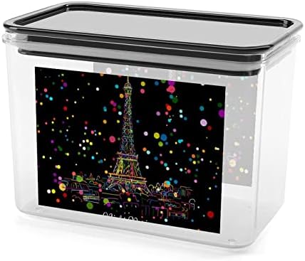 Night Paris Eifel Tower Colorido Polca Dot Plástico Caixa de armazenamento Recipientes de armazenamento de alimentos
