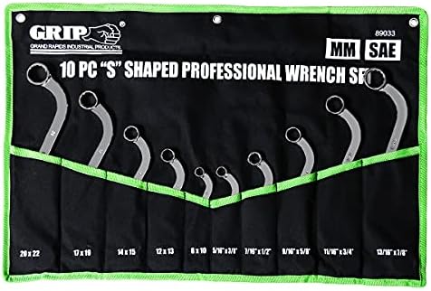GRIP 10 PC Professional S em forma de chave - mm: 8 x 10, 12 x 13, 14 x 15, 17 x 19, 20 x 22 - SAE: 5/16 ”x 3/8”, 7/16 ”x 1/2 ”, 9/16”