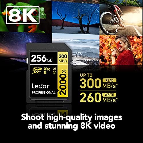 LeXar Professional 2000x 256GB SDXC UHS-II CARD, até 300 MB/S, para DSLR, câmeras de vídeo com qualidade de cinema e Canon