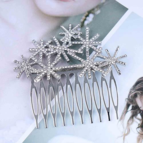 Iiaceble shinestone Snowflake Hair pente barrette prata neve pente lateral de cristal casamentos de cabeceira de
