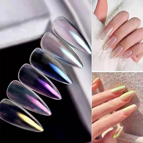 6 cores pérolas cromadas unhas pó unicórnio espelho efetivo manicure arte glitter pigmento poeira amarelo rosa azul roxo Aurora unhas shimmer pó de decoração de pó kit com ferramentas