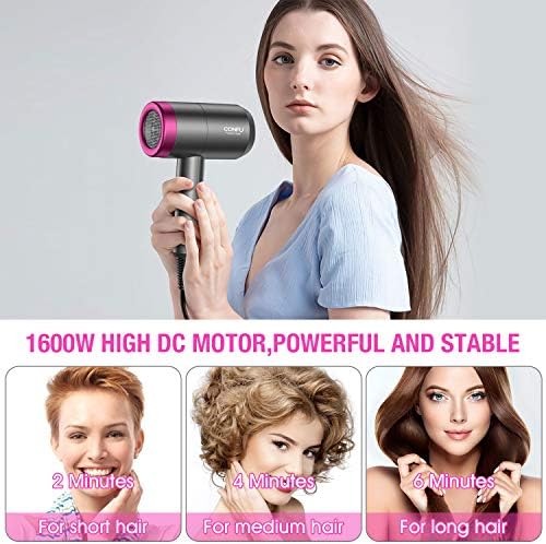 Secador de cabelo iônico, confu 1600w portátil secador leve de sopro, secador de secador de íons negativo de secagem Blowdryer,