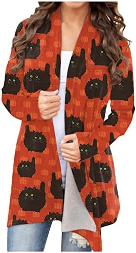 Cardigã para mulheres Halloween Cat Tunic Top top