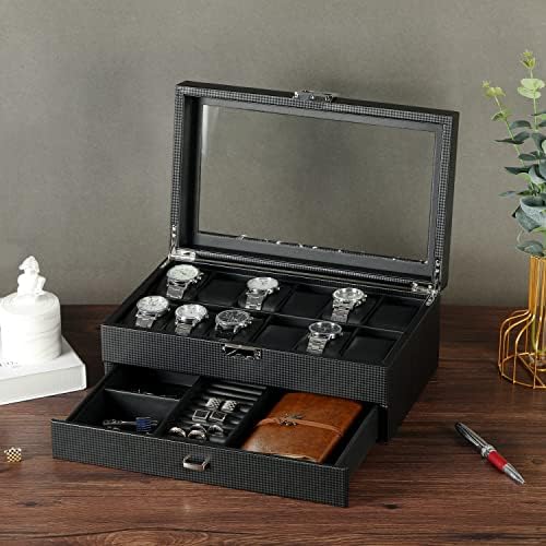Caixa de relógio Bastuo para homens, 12 slots de exibição de assistência de luxo Organizador, caixa de jóias com design de
