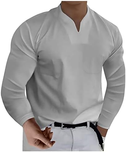 Camisetas Slim Fit T T for Men Gifts Casual Color Solid Color V Camiseta de manga longa do Gentleman de Gentleman