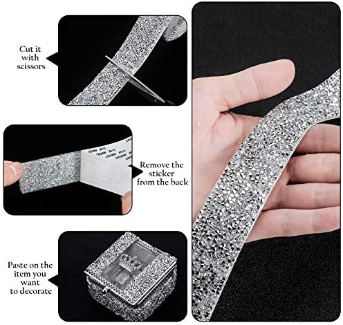 2 rolos 6 jardas de cristal auto-adesivo fitas de strass de cristal Bling adesivos de decoração de diy para artes e artesanato