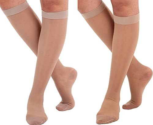 Feito nos EUA - tamanho grande - meias de compressão pura para mulheres circulação 15-20mmhg - joelho de compressão leve e leve, oi, suporte de suporte para mulheres - nude e natural
