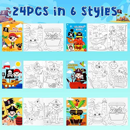 Japbor 24pcs Pirata Coloring Books for Kids, Piratas Parrot Treasures Páginas coloridas Desenho Livro de livros Favorias