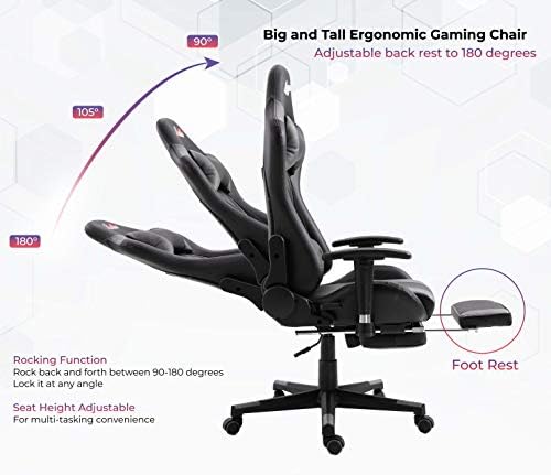 Cadeira de jogos para PC de estilo de massagem lombar com apoio de pé com apoio para pés