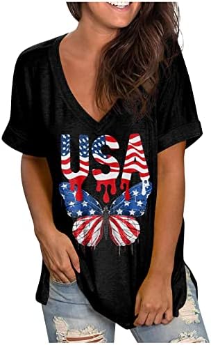 Camisas sexy das mulheres Manga curta Independência Dia Impresso Top Graphic V Neck Blouse Blouse Blouse Tshirts casuais