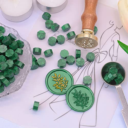 Kit de vedação de cera Taoskai com caixa de presente, 840pcs de vedação verde de cera com folhas vintage selo de