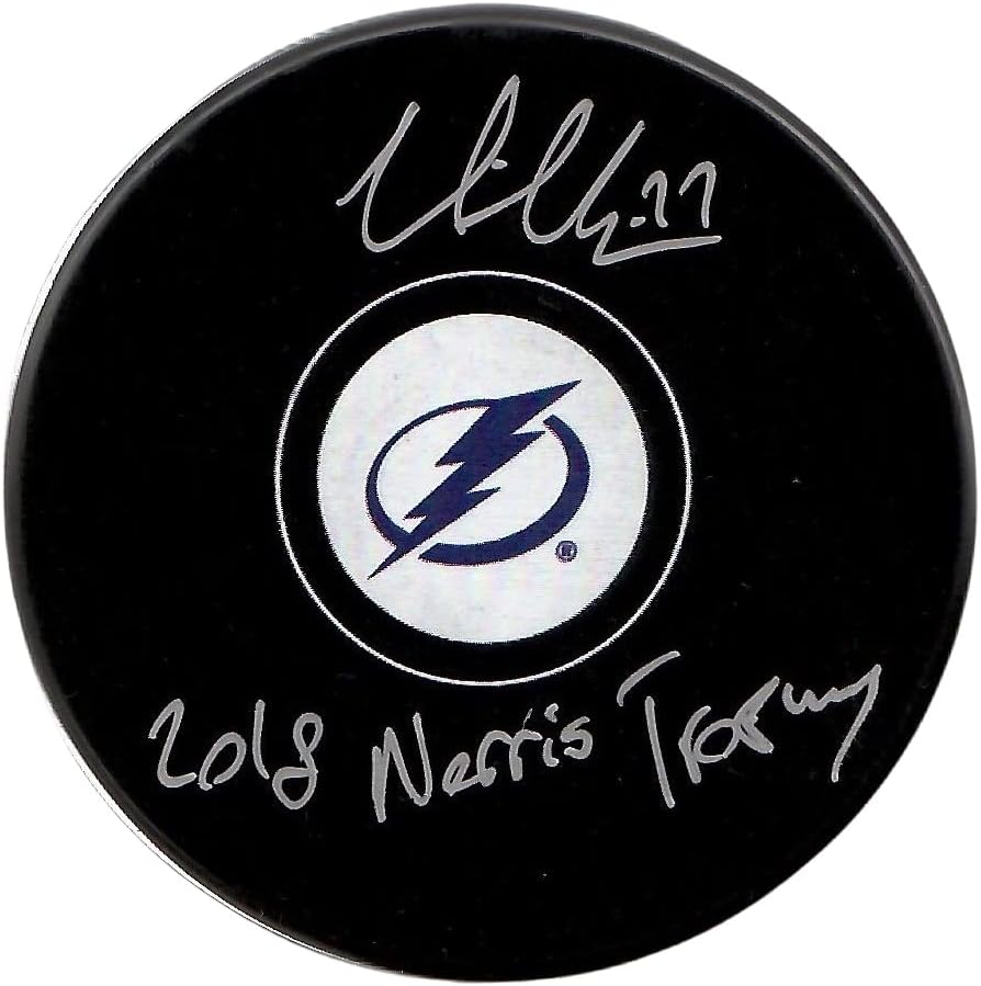 Victor Hedman autografou assinado assinado Puck NHL Tampa Bay Lightning JSA CoA