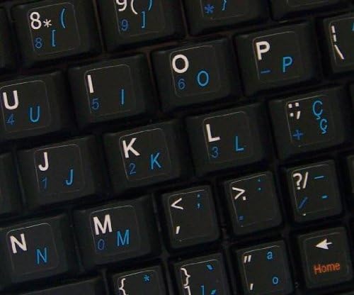 Adesivos de teclado portugueses em inglês no fundo preto