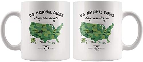 Mapa do Parque Nacional Todos os 59 Parques Nacionais dos EUA caneca de café vintage - Parques Nacionais dos EUA caneca 11oz
