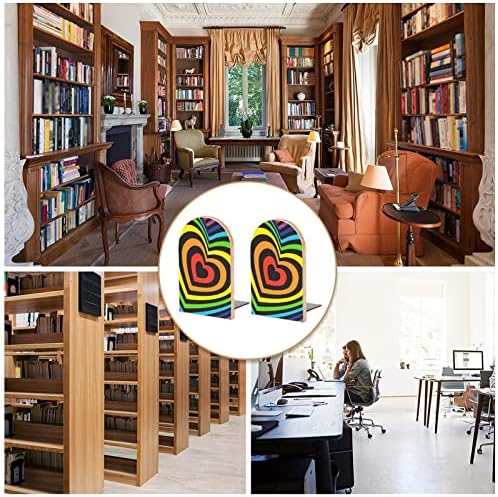 Rainbow Heart Large Livros de madeira de madeira moderna Decorativa Book Stopper Stopper Desk Shelfs Setor de 2 Conjunto de 2