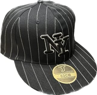NY Pinstripe equipado boné preto Hip Hop Baseball Cap Hat. Tamanho XL 62cm. 7 3/4