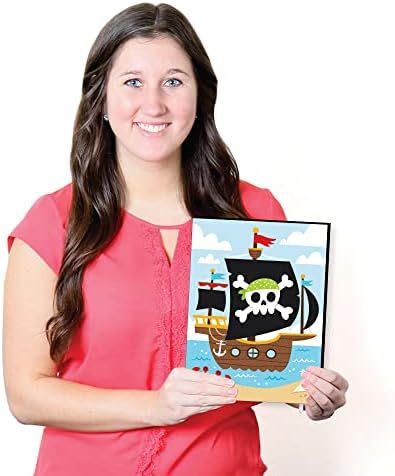 Big Dot of Happiness Pirate Ship Adventures - Crânio náutico e Arte da parede do berçário do peito do tesouro e decoração do quarto de crianças - 7,5 x 10 polegadas - conjunto de 3 impressões