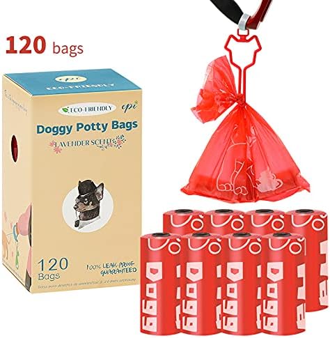 Bolsa de cocô de cachorro Qbiya, bolsa de cocô de cachorro biodegradável, prova de vazamento, bolsa de descarte de resíduos de cães ecológicos 28 rolos em uma bolsa vermelha fosca