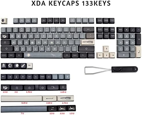 MOLGRIA KEYCAPS ASOSPACE APOLLO Tema 133 Conjunto para teclado mecânico, Caps de chave de perfil PBT XDA personalizados com puxador