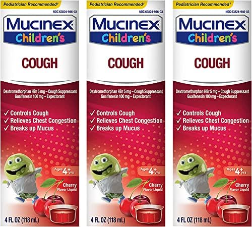 Medicina para tosse infantil mucinex, expectorante, supressor de tosse líquida, sabor de cereja, 4 fl oz