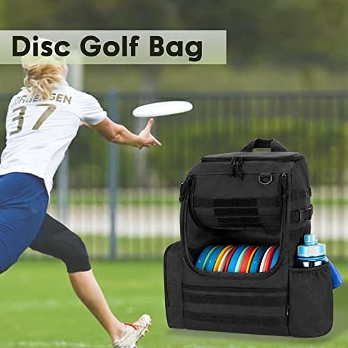 Saco de golfe de disco DSleaf com capacidade de 24-26 discos, mochila de golfe com dois suportes de parede lateral e correias molle para iniciantes, amadores, adultos e adolescentes