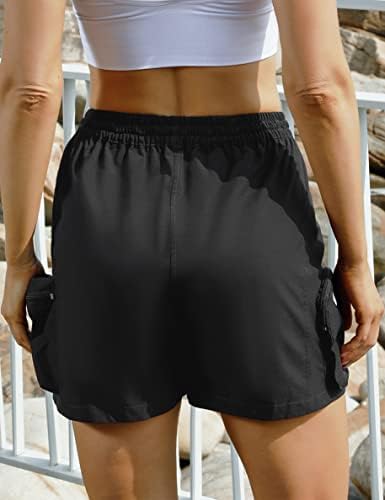 Shorts de caminhada feminina de cowasto com bolsos com zíperas qucik shorts de carga seca e elástica shorts atreléticos
