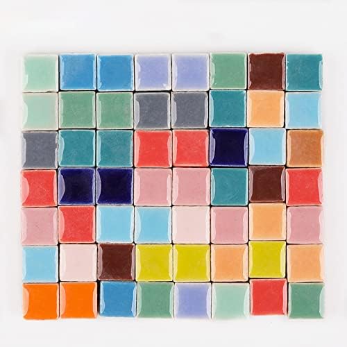 PINUO & KE 200 peças / 200 g Squas Shapes 1x1 cm Mosaico de mosaico de cerâmica CM Tiles para artesanato, peças de vidro coloridas para